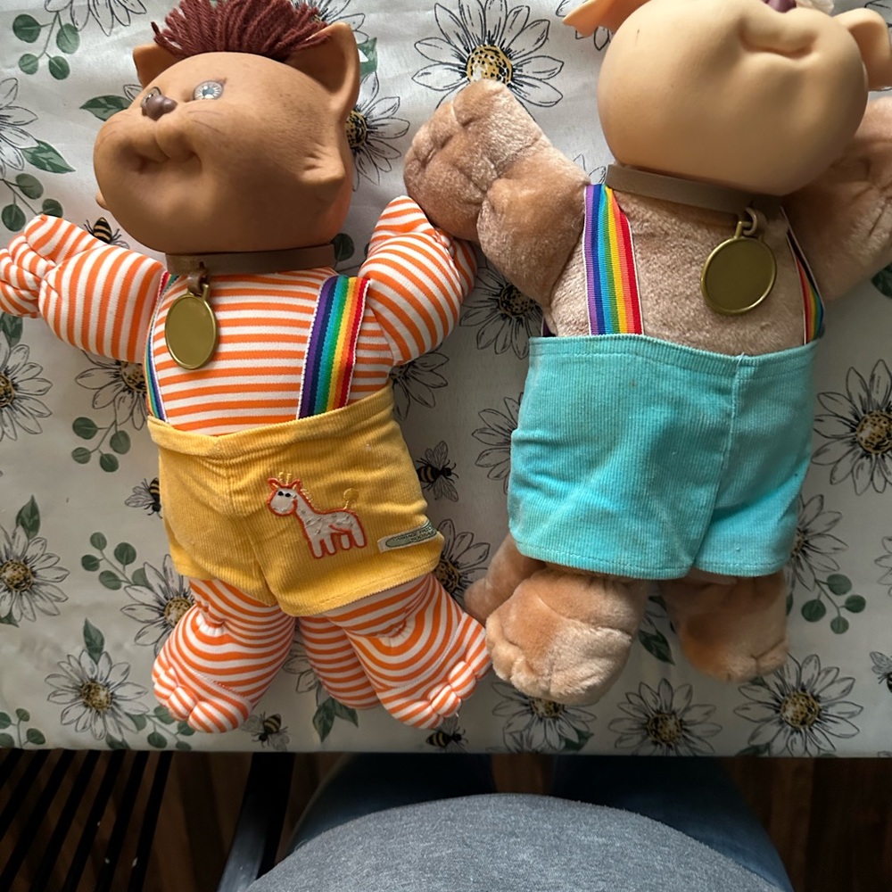Cabbage Patch Kasoos Plush Cat Toy with Rainbow Suspenders - Orange & Teal